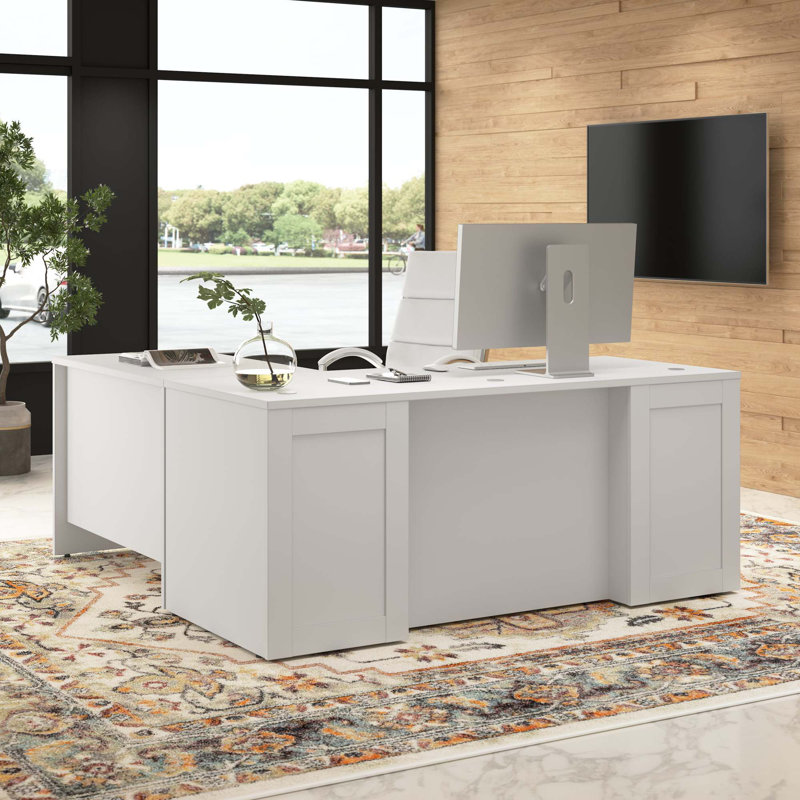 White Executive L-Shaped Corner Computer Desk