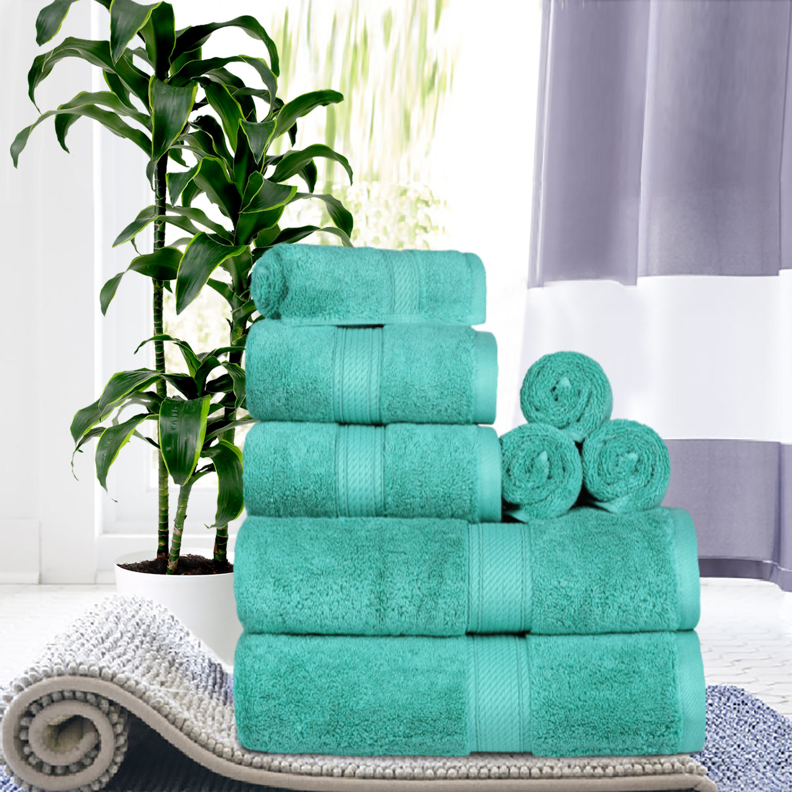 Renata 8-Piece Egyptian Cotton Towel Set, Turquoise