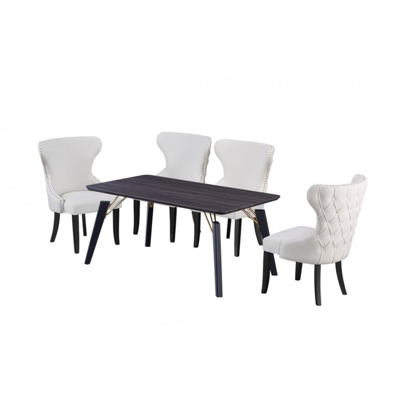 Bootle 4 Person Dining set - a Rectangular Wooden Dining Table with Metal Legs and a Set of 4 Quilted Velvet Dining Chairs for Dining Room - Modern Dining Table Set