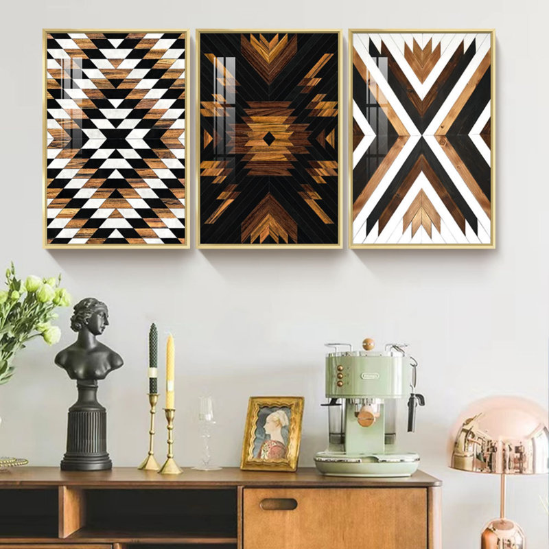 Ensemble de 3 impressions sur toile encadrées, L 17 po x H 37 po, Encadrement doré