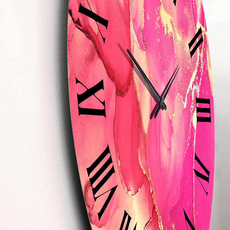 Rose et or fuchia liquide Art II - horloge murale moderne, Surdimensionné