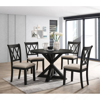Cross-Buck Wood 5-Piece Dining Set In Black
