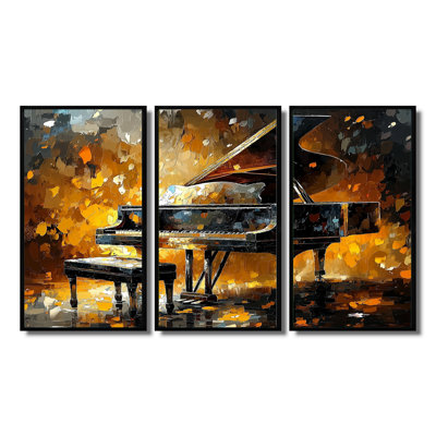 Ensemble de décorations murales Orange Piano noir sur scène IV