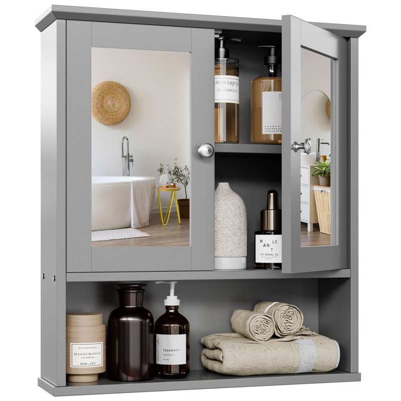 Armoire murale de salle de bain avec miroir et tablette , Gris