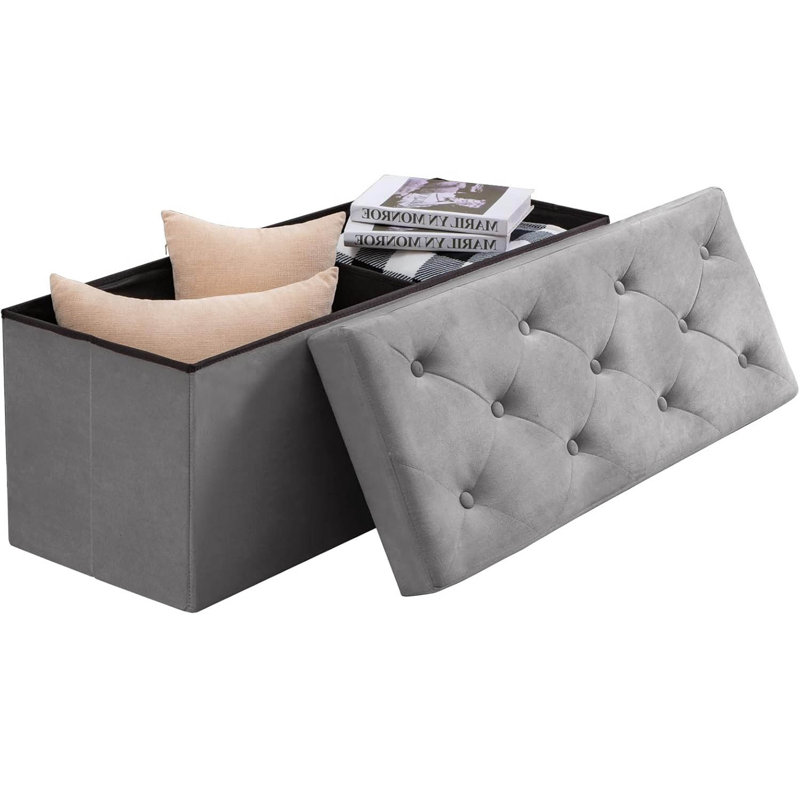 Velvet Storage Bench, Grey