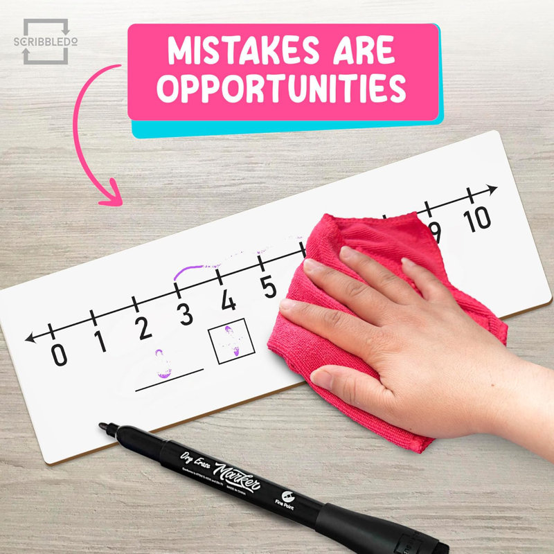 Scribbledo Dry Erase Number Line Board 4”x12” Inch Lapboard Double Sided White Board Featuring 0-10 Number Line On One Side 0-20 On The Other For Students Desk Whiteboard Math Manipulatives