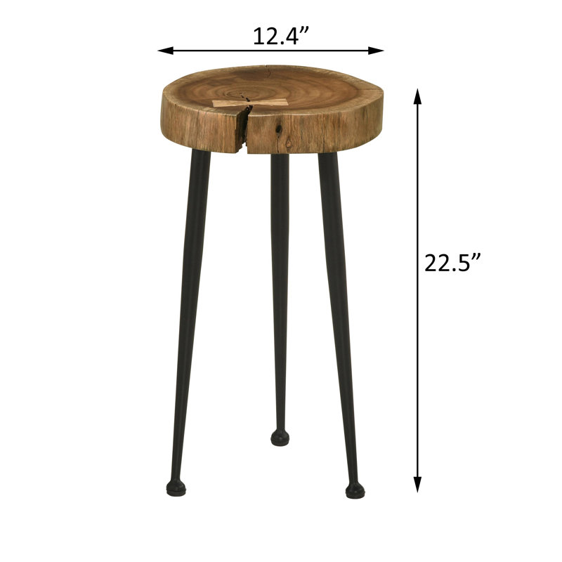 Round Solid Tree Trunk Side Table Natural and Black