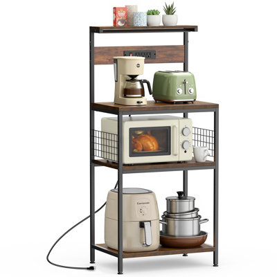 Étagère de cuisine en métal avec prise de courant, table basse 4 niveaux, étagère de rangement de cuisine autoportante, support pour micro-ondes