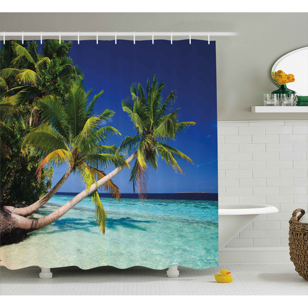 Alexzandyr Tropical Exotic Maldives Beach With Palms Paradise Coast Vacation Scenery Single Shower Curtain Ebern Designs 