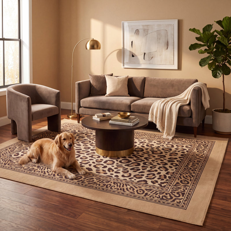 Tapis en calcite à motif animalier, crème et marron, antidérapant, à poils courts, pour l'intérieur et l'extérieur, adapté aux animaux de compagnie, salon, chambre, salle à manger, entrée, couloir, bureau, lavable