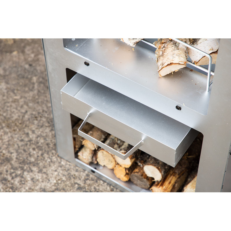 Azarie Square Steel Wood Burning Smokeless Outdoor Fireplace, Silver