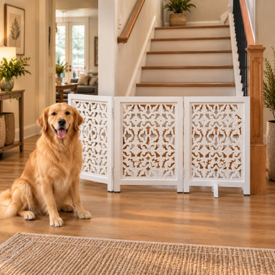 Barrière pliante pour chien en bois à 3 panneaux avec motif floral