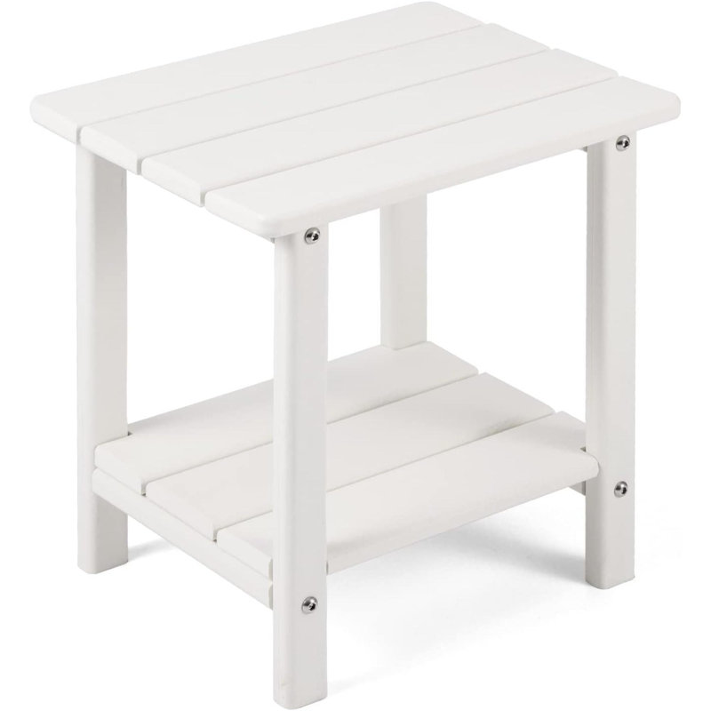 Adirondack Outdoor Side Table, Tier Sturdy Patio End Table Weather Resistant, Solid Side Table For Patio, Pool, Porch, White