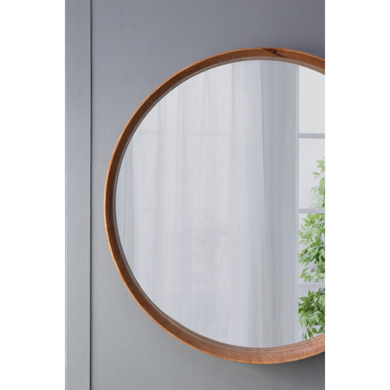 Miroir mural rond en bois brun D39,4 "x3" pour la salle de bain