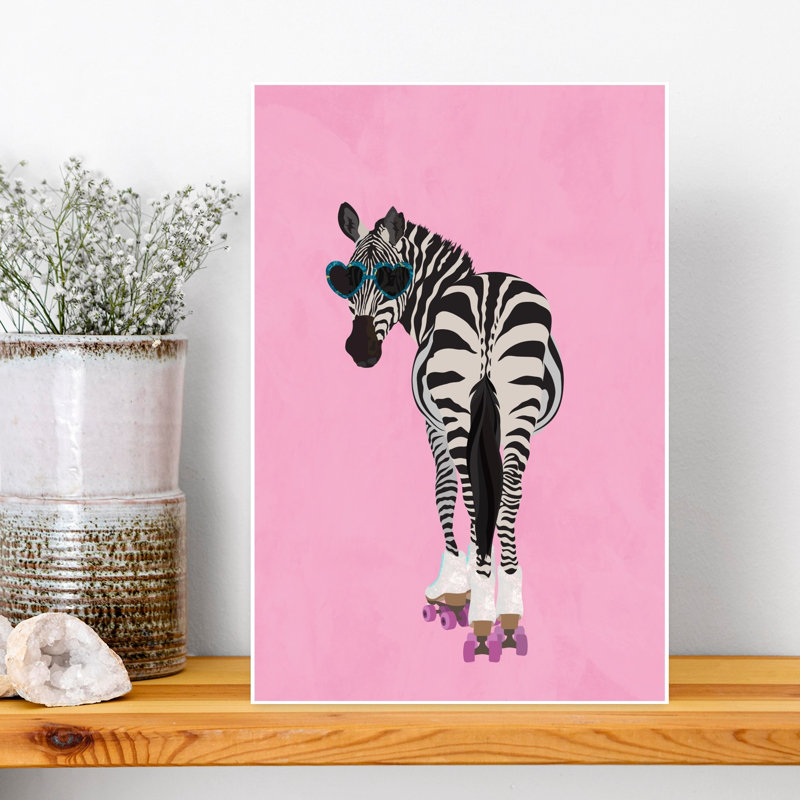 Sassy Zebra Roller Skates Playful Retro Whimsical Zebra Wall Art Print by Sarah Manovski - Wrapped Canvas Print