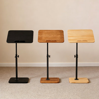 Adjustable-Height Small Solid Wood C-side Table, 360°Swivel Tilting Desktop End Table