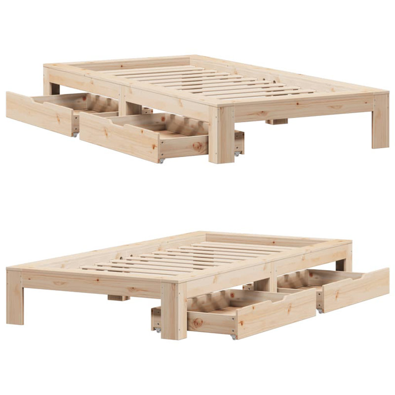 Solid Wood Storage Bed, Brown, Small Single (2'6)