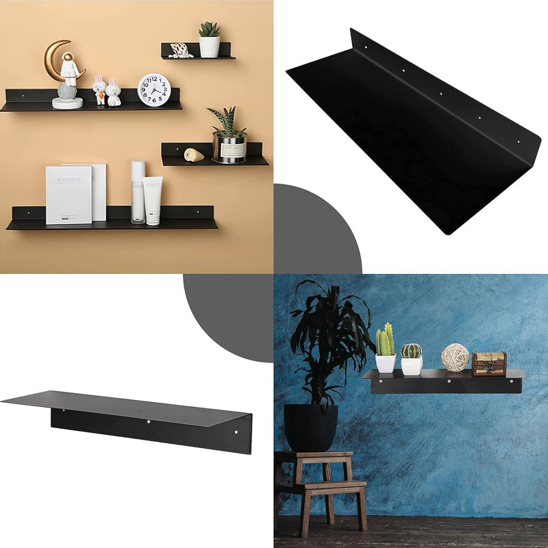 Black Steel Industrial Floating Wall Shelf 48" x 8"