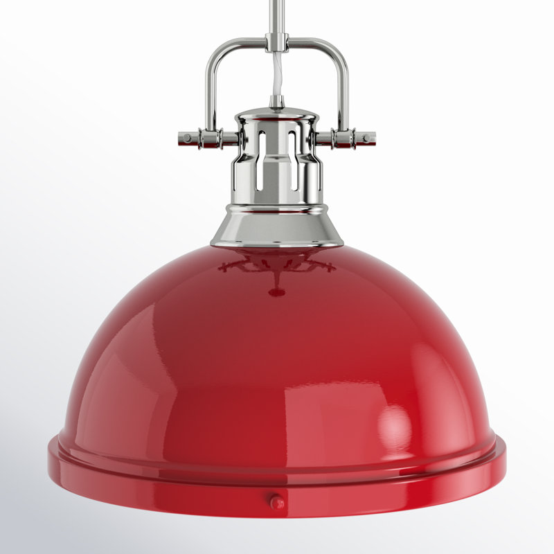 Luminaire suspendu dôme en acier à intensité variable 1 lumière Calico, Rouge, Chrome chrome