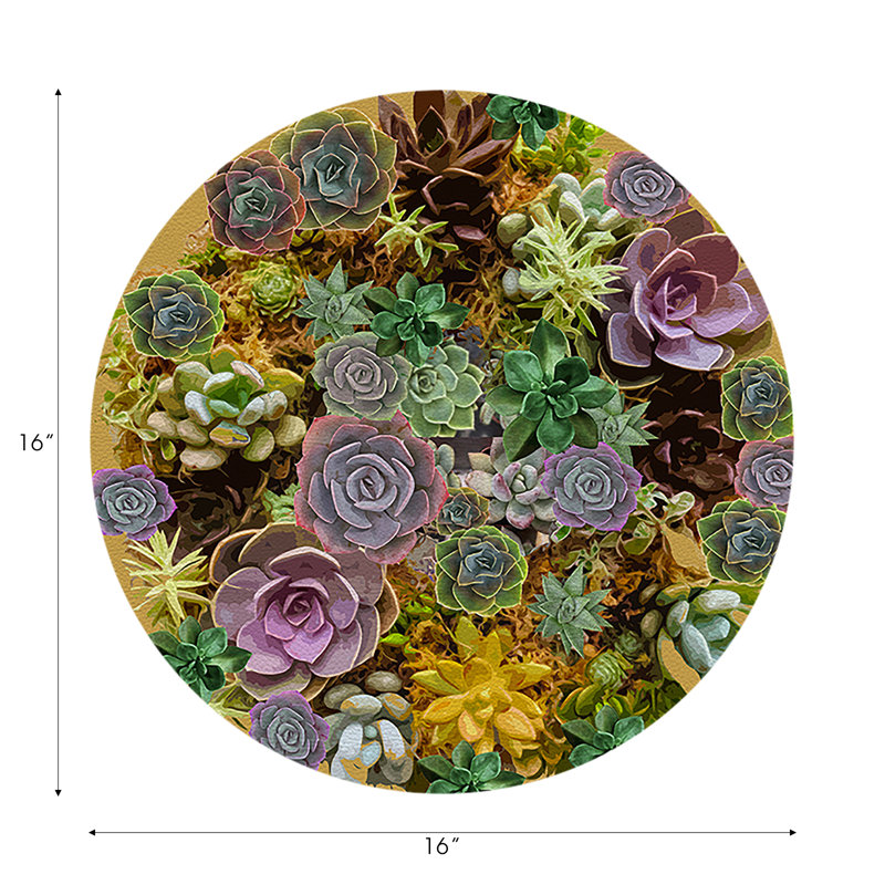 Succulents Vegan Leather Round Pebble Placemat, Gold
