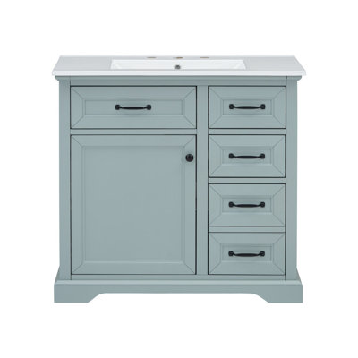 Bathroom Vanity With Ceramic Sink And 2 Tip-Out Drawers, Modern Bathroom Vanity With Storage