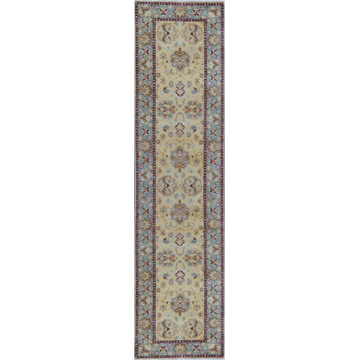 Hand-Knotted High-Quality Gold and Light Green Runner