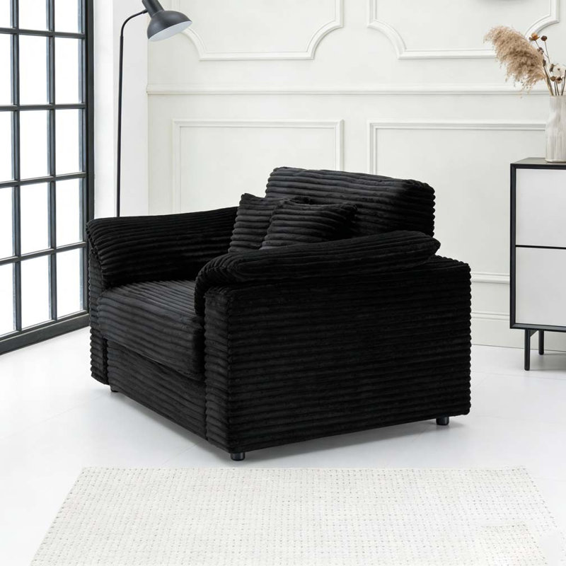 47.24-inch spring-wrapped corduroy armchair + storage stool set with USB ports, Black