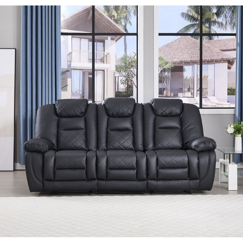 86.1'' Wide Modern Vegan Leather Manual Reclining Sofa, 3-Seater Recliner Couch