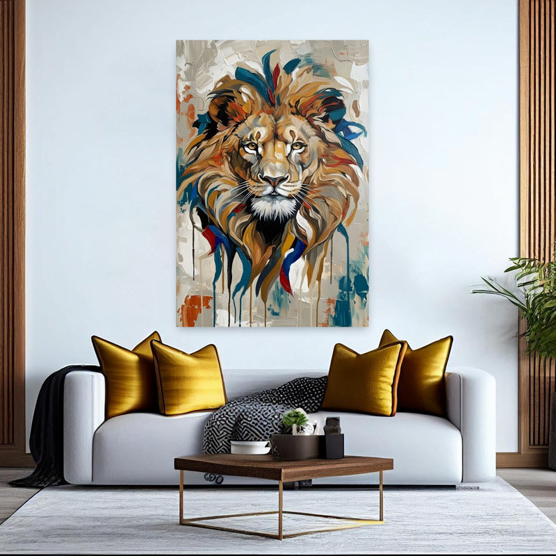 Lion, art mural moderne contemporain abstrait, H 60 po x l 40 po