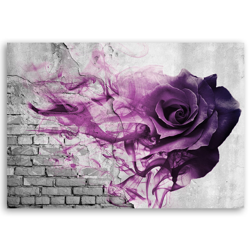 Brick -Look Purple Rose Flower - Wrapped Canvas Print, 40cm H x 60cm W