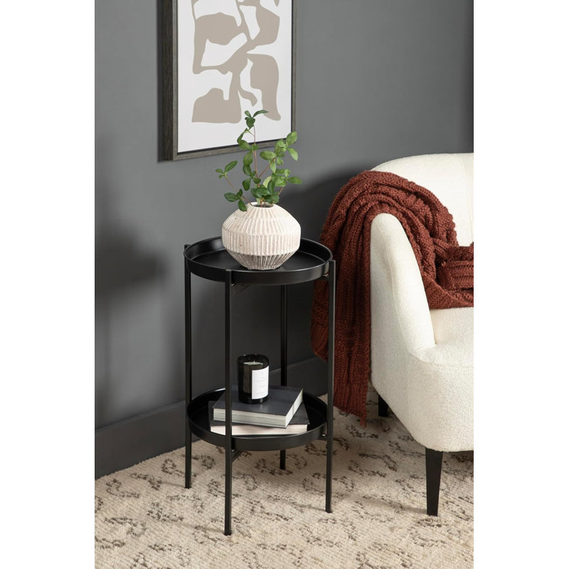 Modern Foldable Tiered Side Table With Removable Magnetic Tray Tabletops And Space-Saving Folding Base