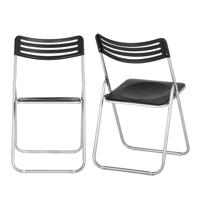 Plastic Stackable Folding Chair Folding Chair Set, Black/Silver