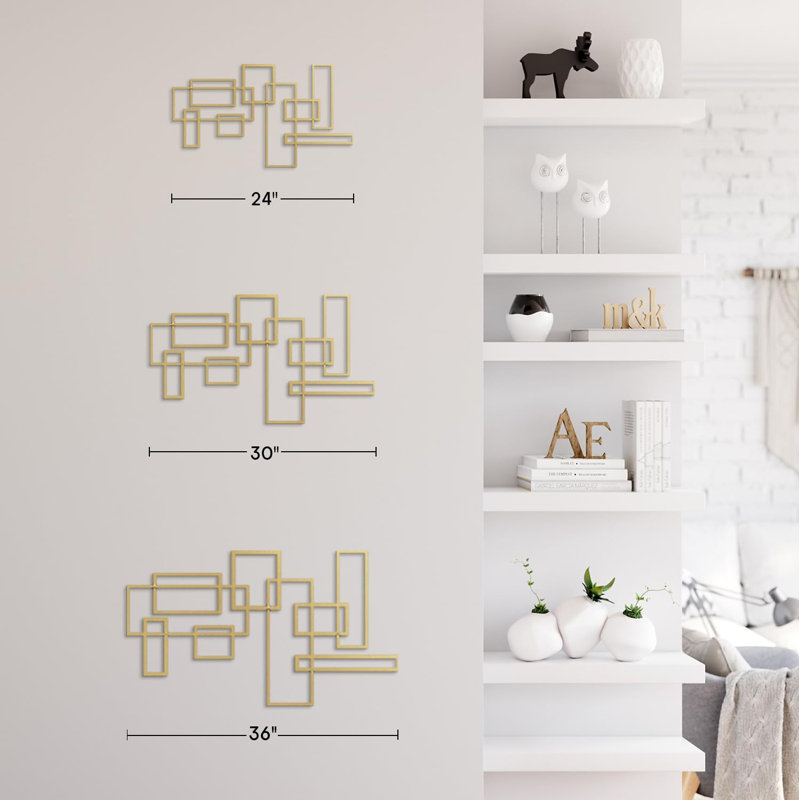 Wall Decor Metal, 18" H x 36" W x 0.05" D, Gold