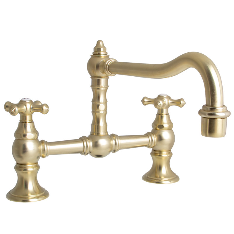 Proper Double Handle Kitchen Faucet, Satin Brass