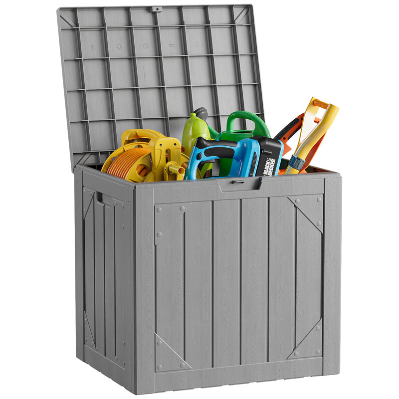 30 Gallons Resin Waterproof Lockable Deck Box, Gray
