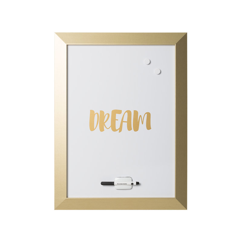 MasterVision Kamashi "Dream" Quote Dry Erase Magnetic Personal White Board + Marker, Eraser & 2 Magnets, Home Décor, 24" x 18", Gold Wood Frame