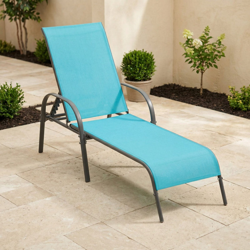 All-Weather Adjustable Folding Patio Chaise Lounge Chair, Multi-Gear Adjustable Backrest & Breathable Water-Resistant Fabric, Suitable For Poolside, Backyard, Patio