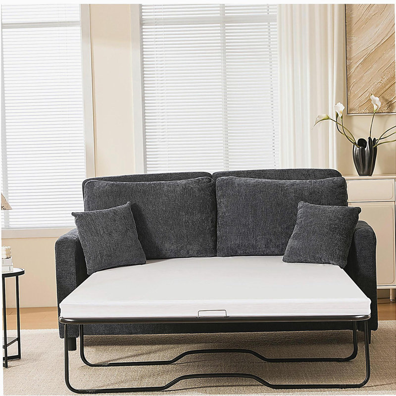 Sleeper Sofa Bed, Pull Out Couch with Mattress, 74'' 2 Seater Upholstery Sectional Couches, Modern Linen Convertible Sofa, Living Room Furniture for Small Spaces, Apartment, Studio,Dark Gray