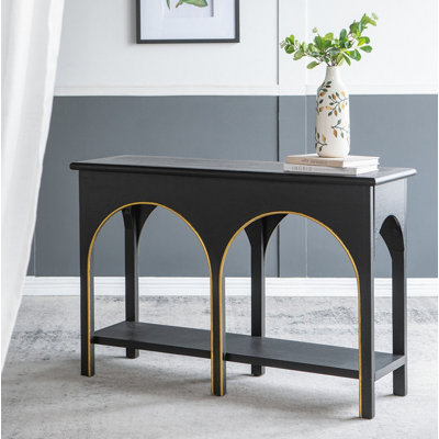 Console 47,2 x 15,7 x 31,9 po en bois noir avec accents dorés