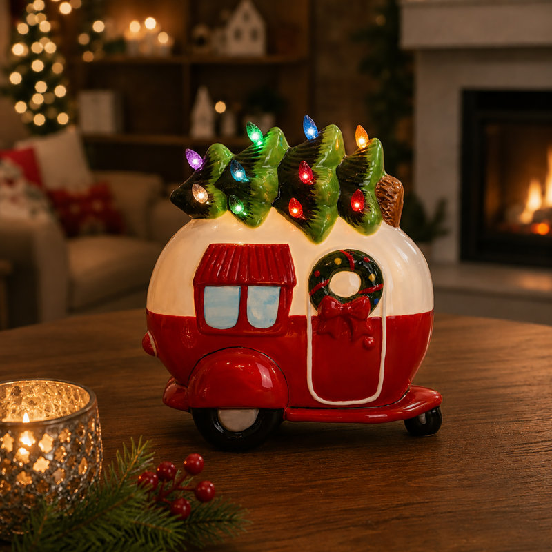 Camper Christmas Decor - Christmas Truck Decor - Ceramic Christmas Tree Camper