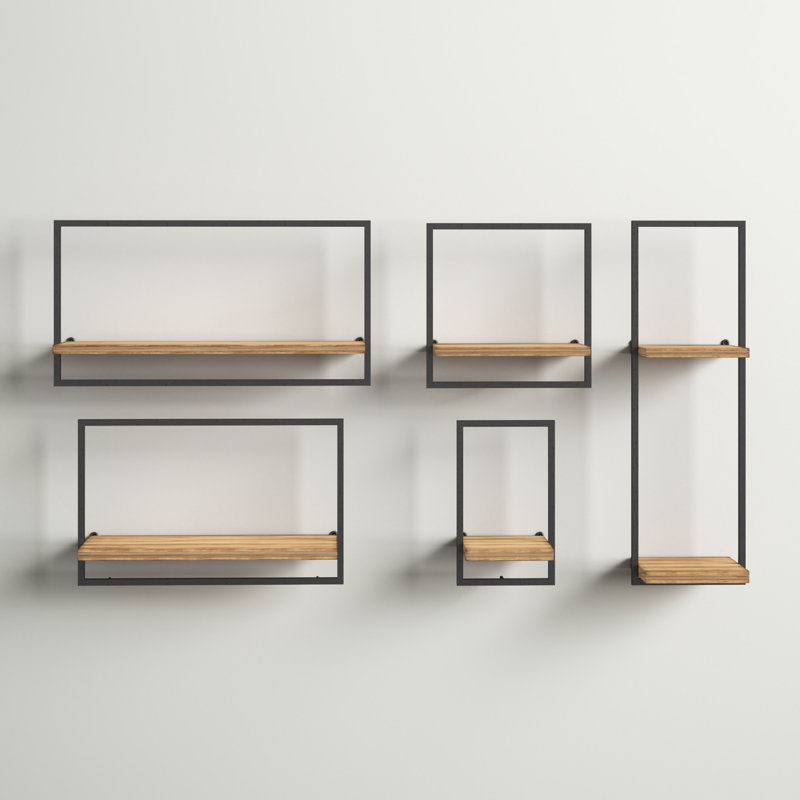 Loddie Metal and Wood Wall Shelf Set Modern Floating Display Shelves with Iron Frame, Decorative and Functional Wall Storage, Stylish Industrial Design