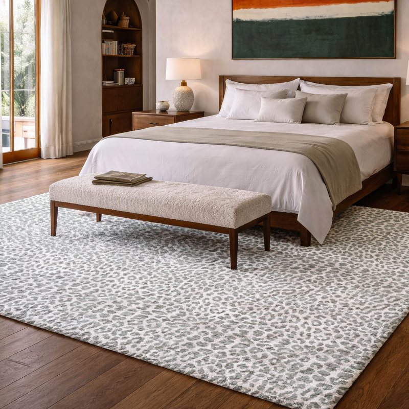 Premium Machine Washable Dream Shag ADS43 Leopard Rug, Gray, 5' x 7'6"