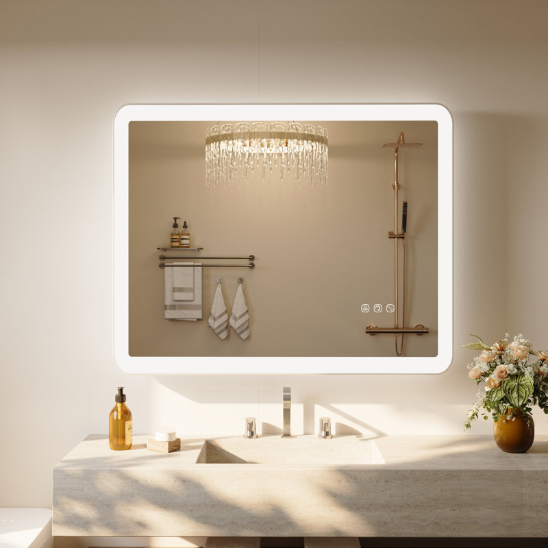 Miroir mural Natalin, 40 po x 32 po, Rectangulaire, Nickel brossé