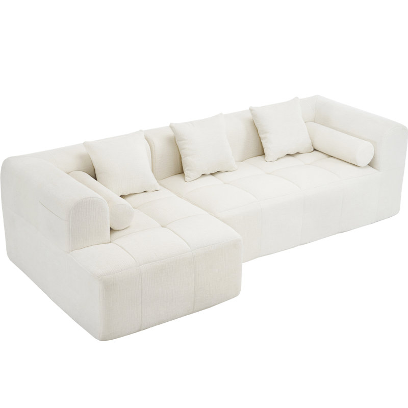 101.2" Sectional Couch, Modular Design, Full Foam Padding, Elegant , Extra Support Pillows, Beige Chenille Living Room , High Foam, Deep Seating Experience