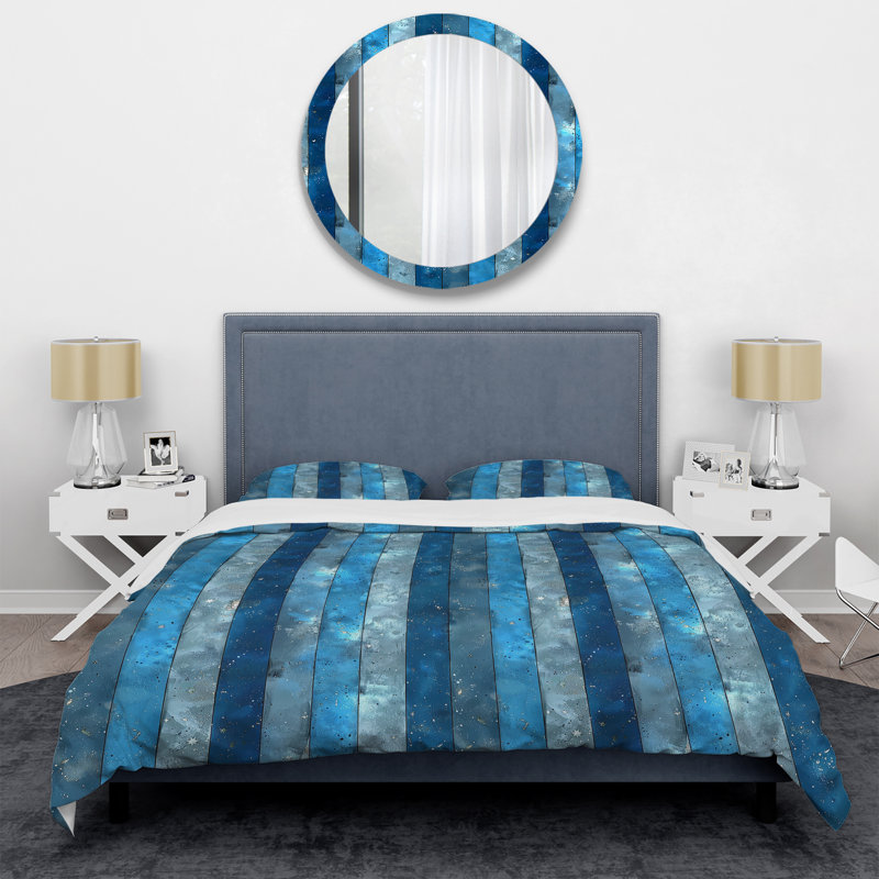 Ensemble de housse de couette Sparkling Blue Silver Stripes III - Glam, Housse de couette très grand + 2 taies décorativ