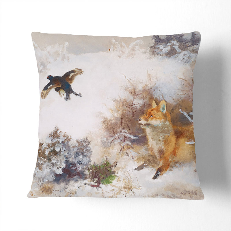 Fox and Black Grouse Scatter Cushion, Stone, 55cm H x 55cm W x 20cm D