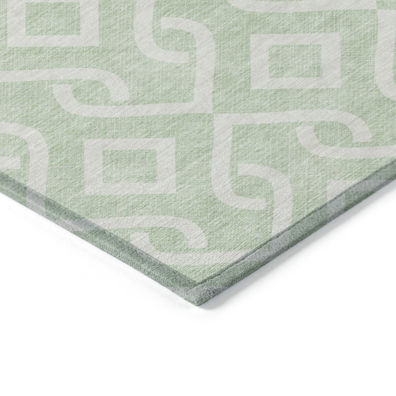 Tapis intérieur / extérieur géométrique lavable vert menthe et ivoire 9 pi x 12 pi