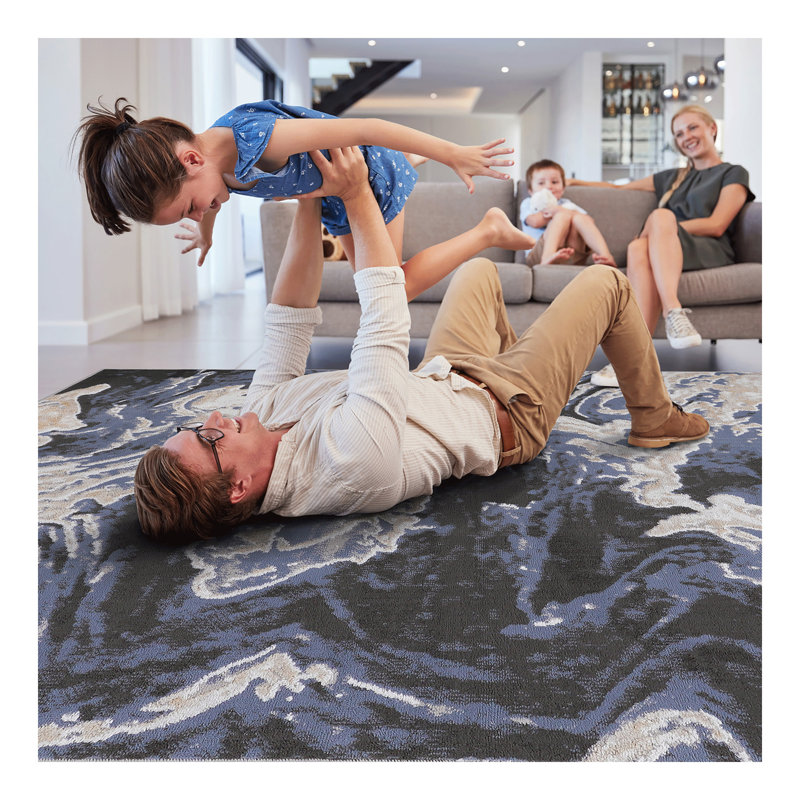 Collection L.Blue /Abstract Non-Shedding Living Room Bedroom Dining Home Office Stylish and Stain Resistant Area Rug