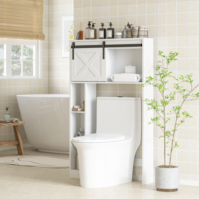 Étagère de rangement pour toilettes Over-Over avec porte coulissante de style grange, blanche