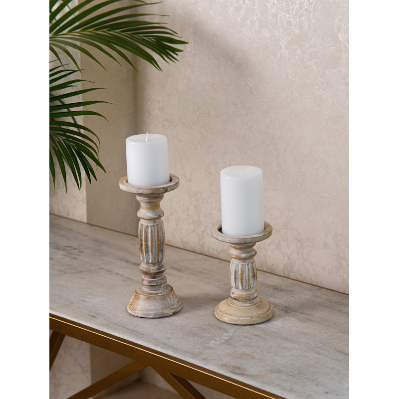 9'' H Wood Tabletop Candlestick